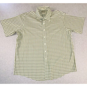 L.L.Bean Mens XL Green Plaid Short Sleeve Button Down Shirt Cotton Outdoor